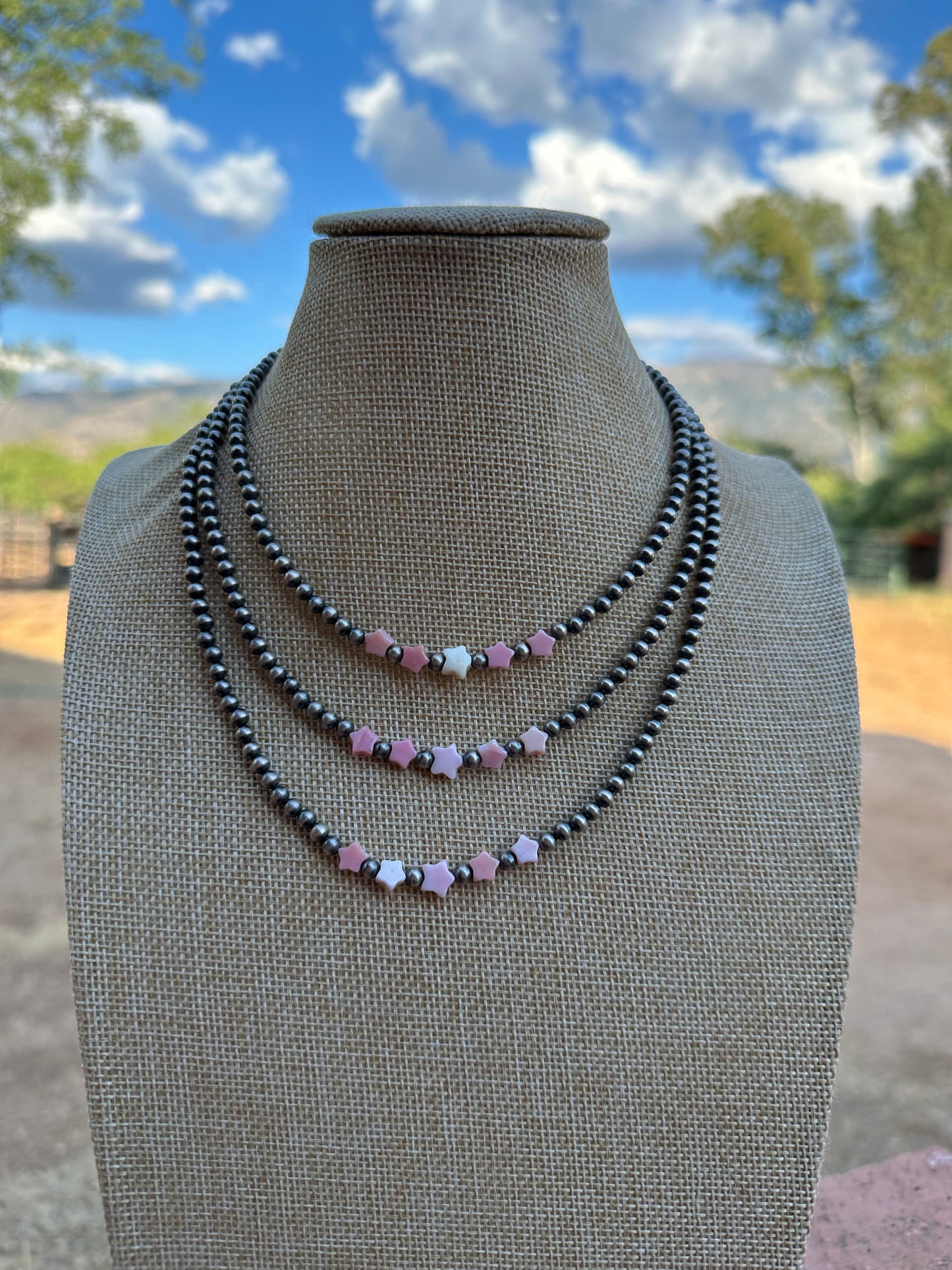 Handcrafted Sterling Silver & Queen Pink Conch Beaded Star 18" Necklace