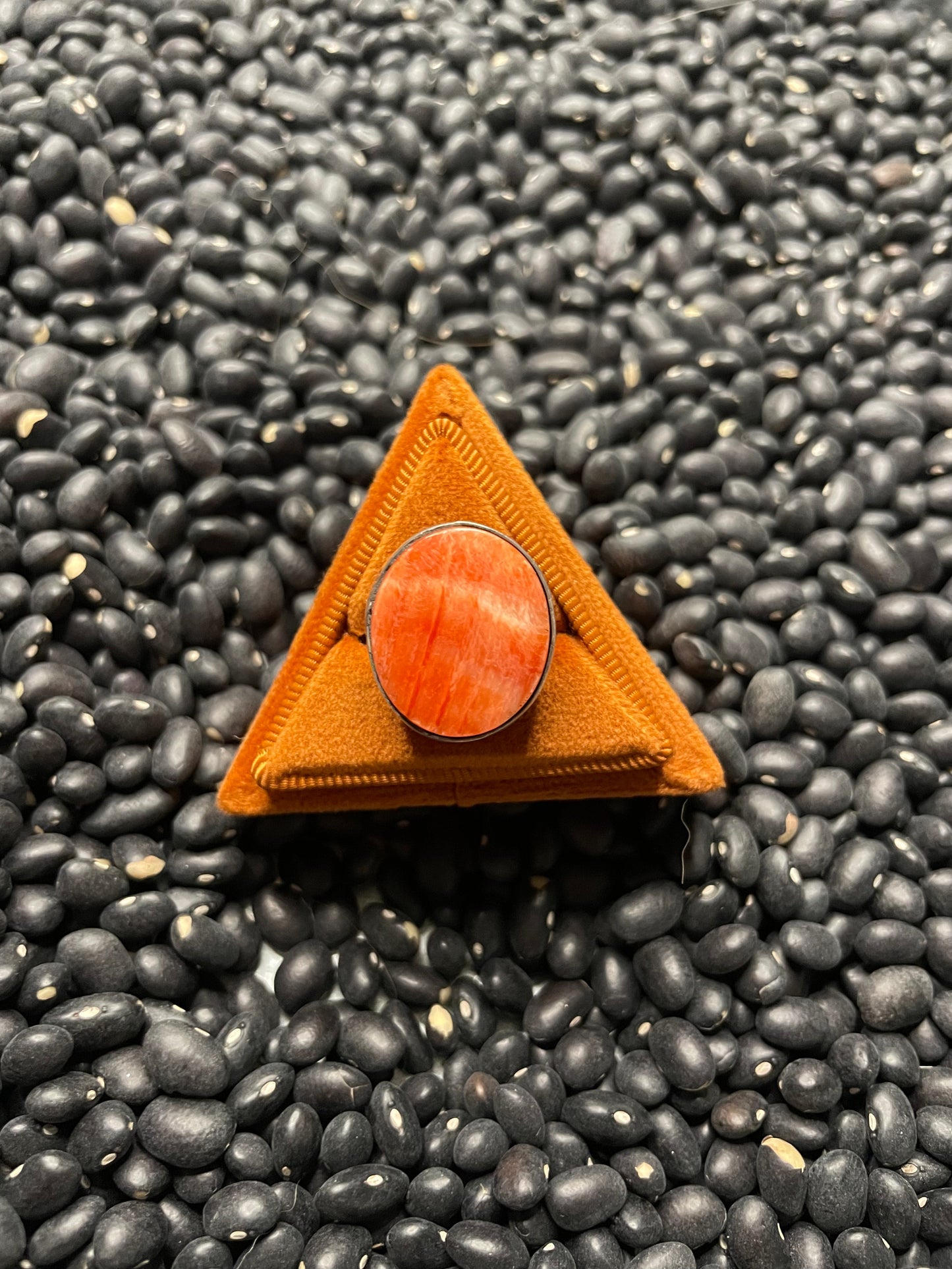 Handcrafted Sterling Silver And Orange Spiny Ring Size 6.5
