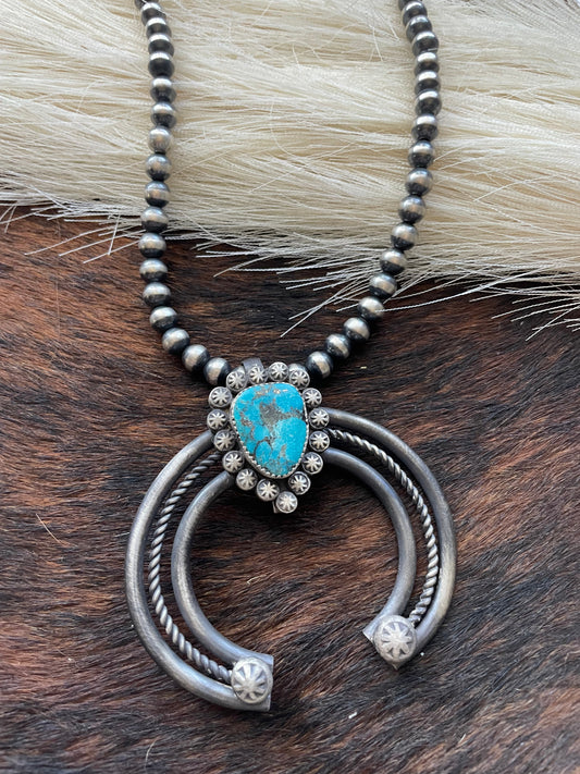 Handcrafted Turquoise & Sterling Silver Naja Pendant Signed