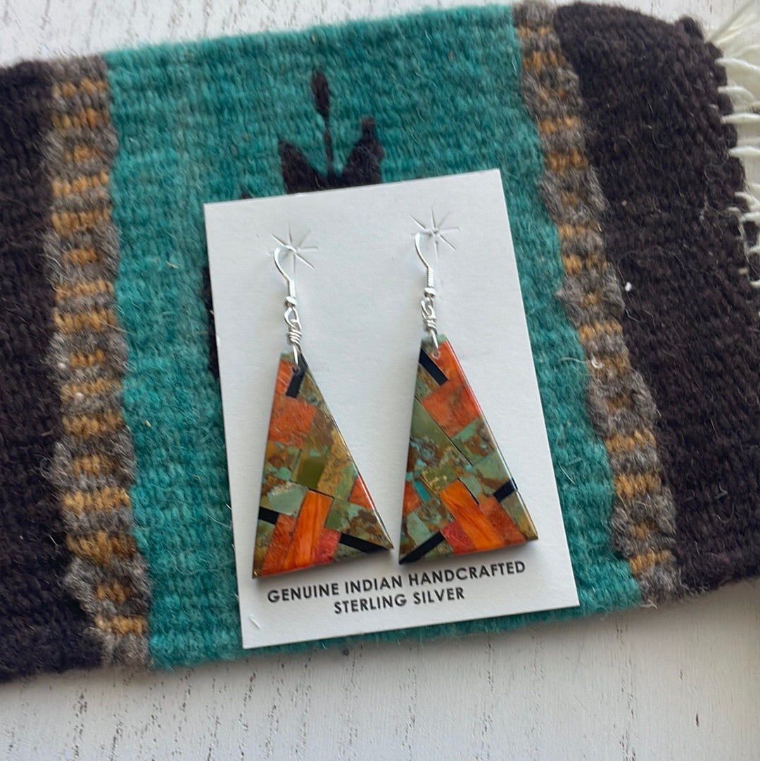 Handcrafted Multi Stone Inlay Dangle Earrings