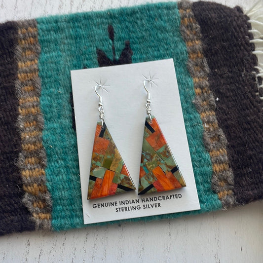 Handcrafted Multi Stone Inlay Dangle Earrings