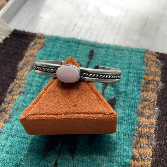 Handcrafted Oval Pink Conch & Sterling Silver Cuff Bracelet