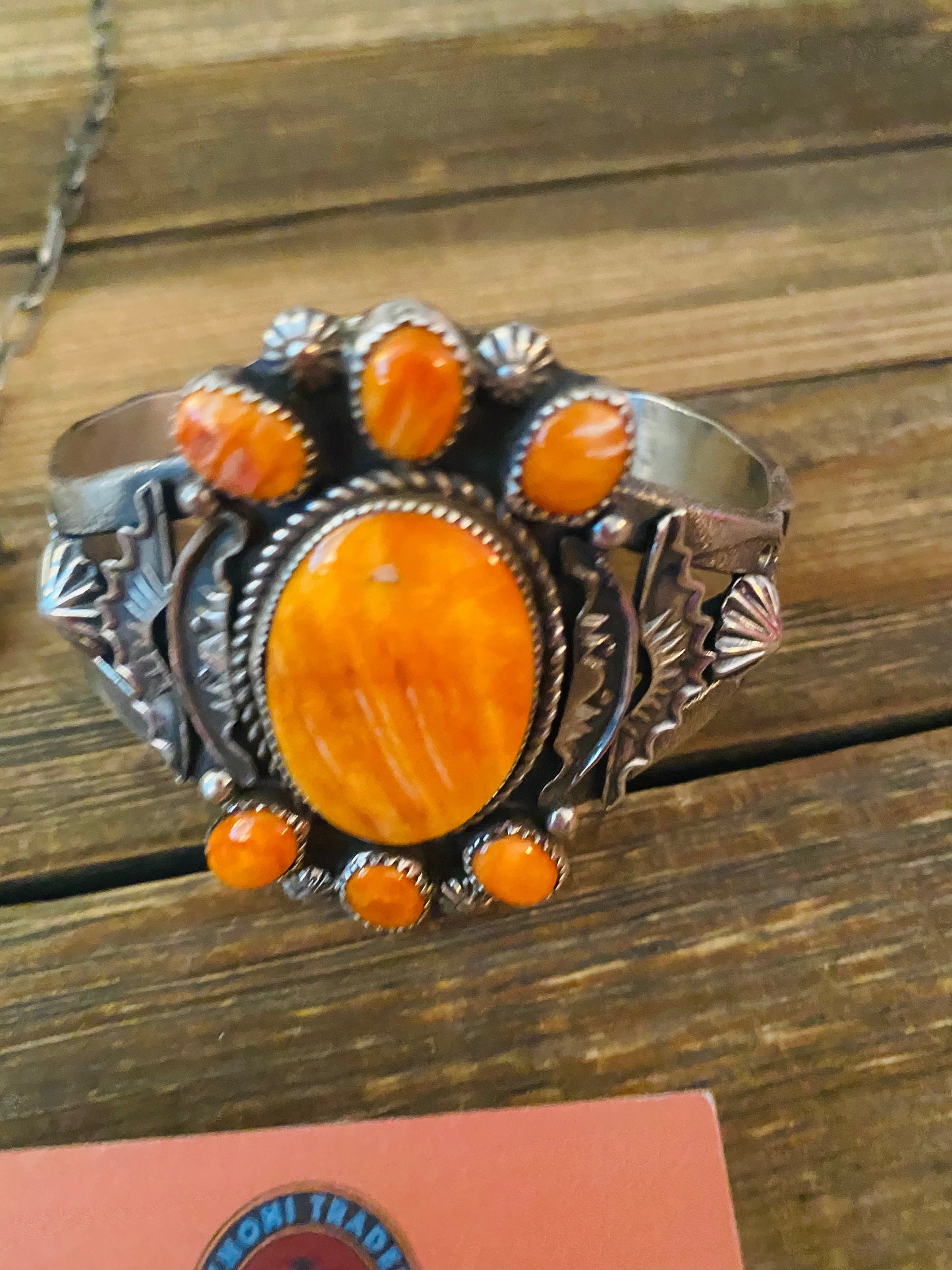 Handcrafted Orange Spiny And Sterling Silver 4 Piece Set by Kevin Billah