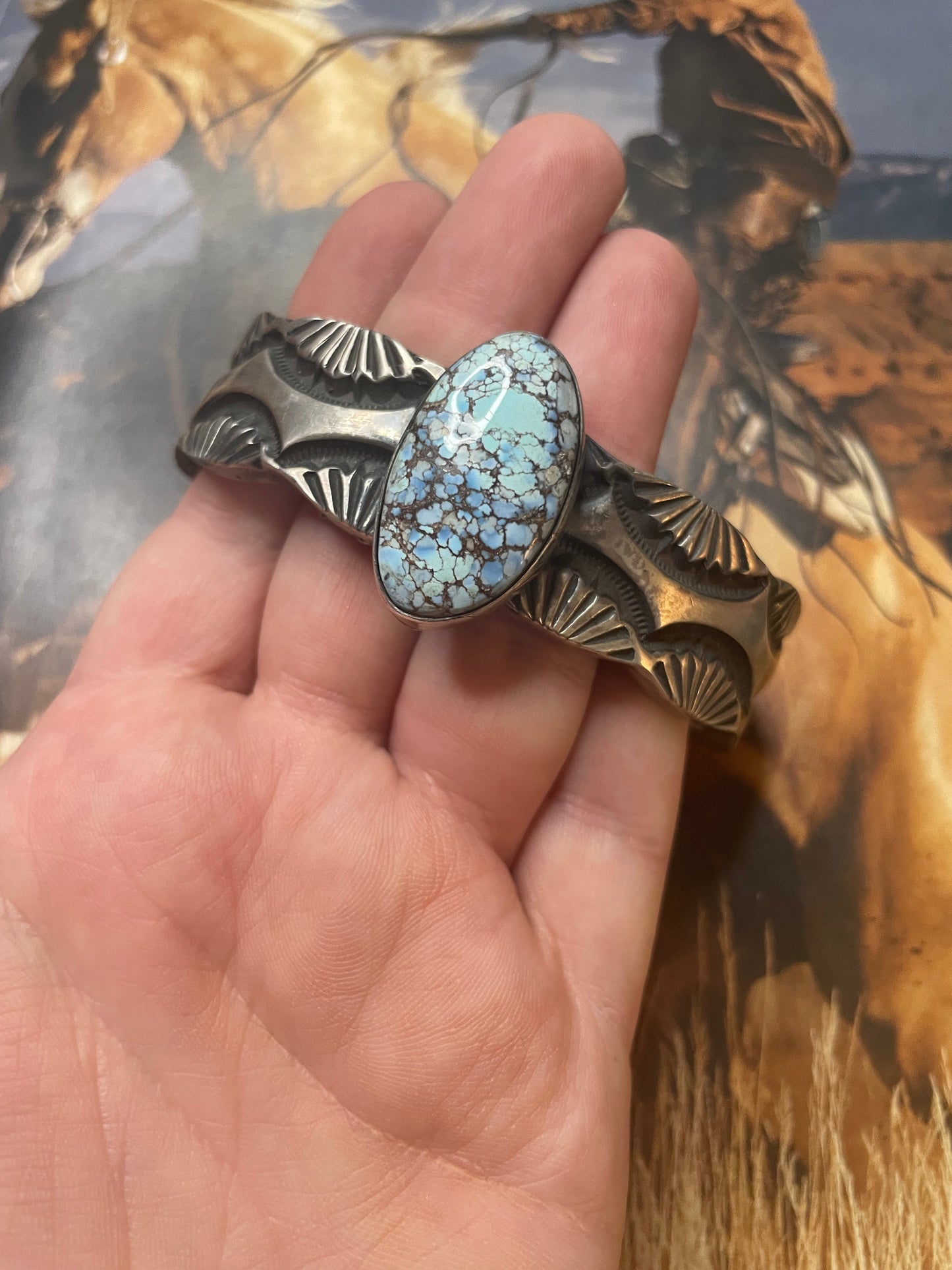 Handcrafted Golden Hills Turquoise Sterling Silver Cuff Bracelet Signed