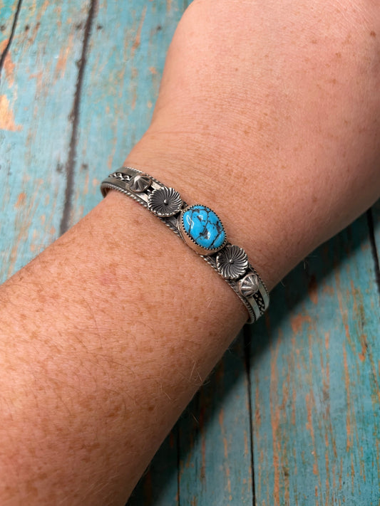 Handcrafted Kingman Turquoise Sterling Silver Cuff Bracelet