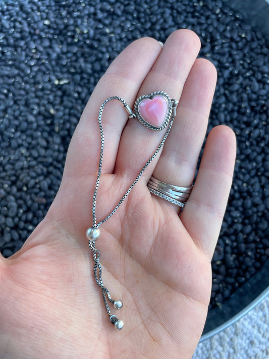 Queen Pink Conch Shell & Sterling Silver Heart Bracelet By P. Skeets