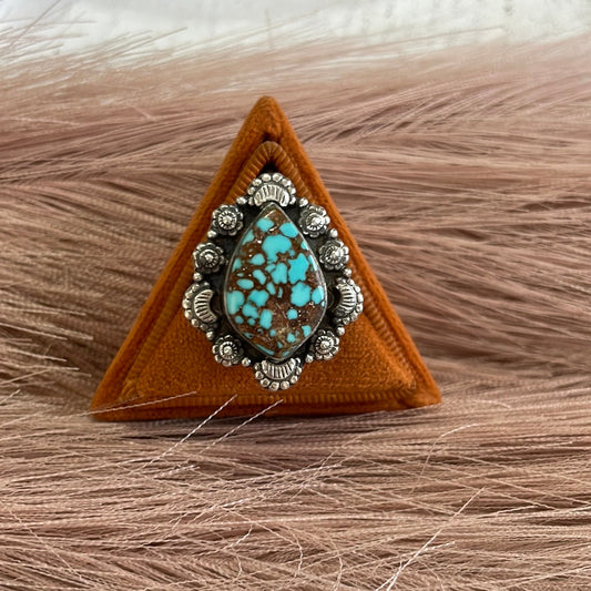 Handmade Sterling Silver & Turquoise Adjustable Ring Signed Nizhoni