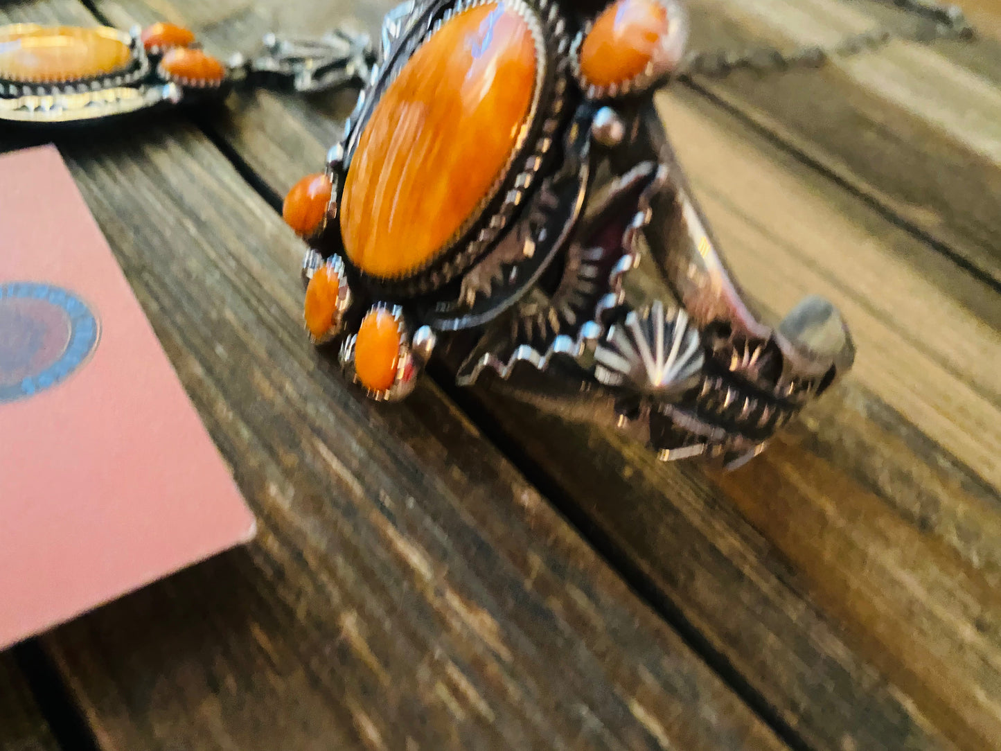 Handcrafted Orange Spiny And Sterling Silver 4 Piece Set by Kevin Billah