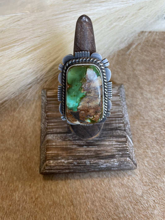 Handcrafted Turquoise & Sterling Silver Ring Size 8 Signed Russell Sam