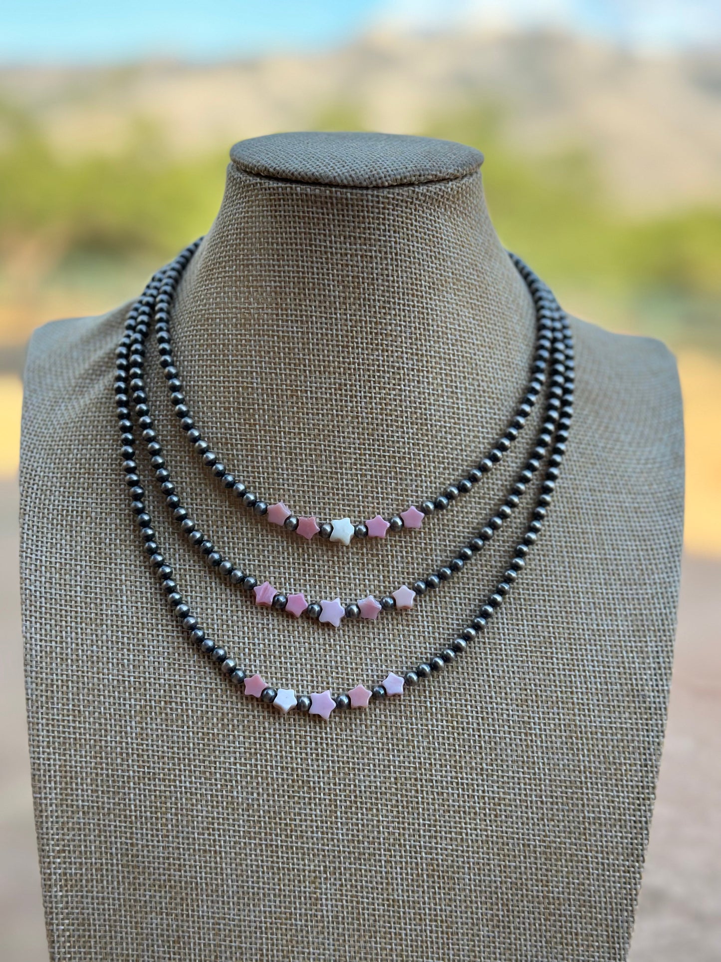 Handcrafted Sterling Silver & Queen Pink Conch Beaded Star 18" Necklace