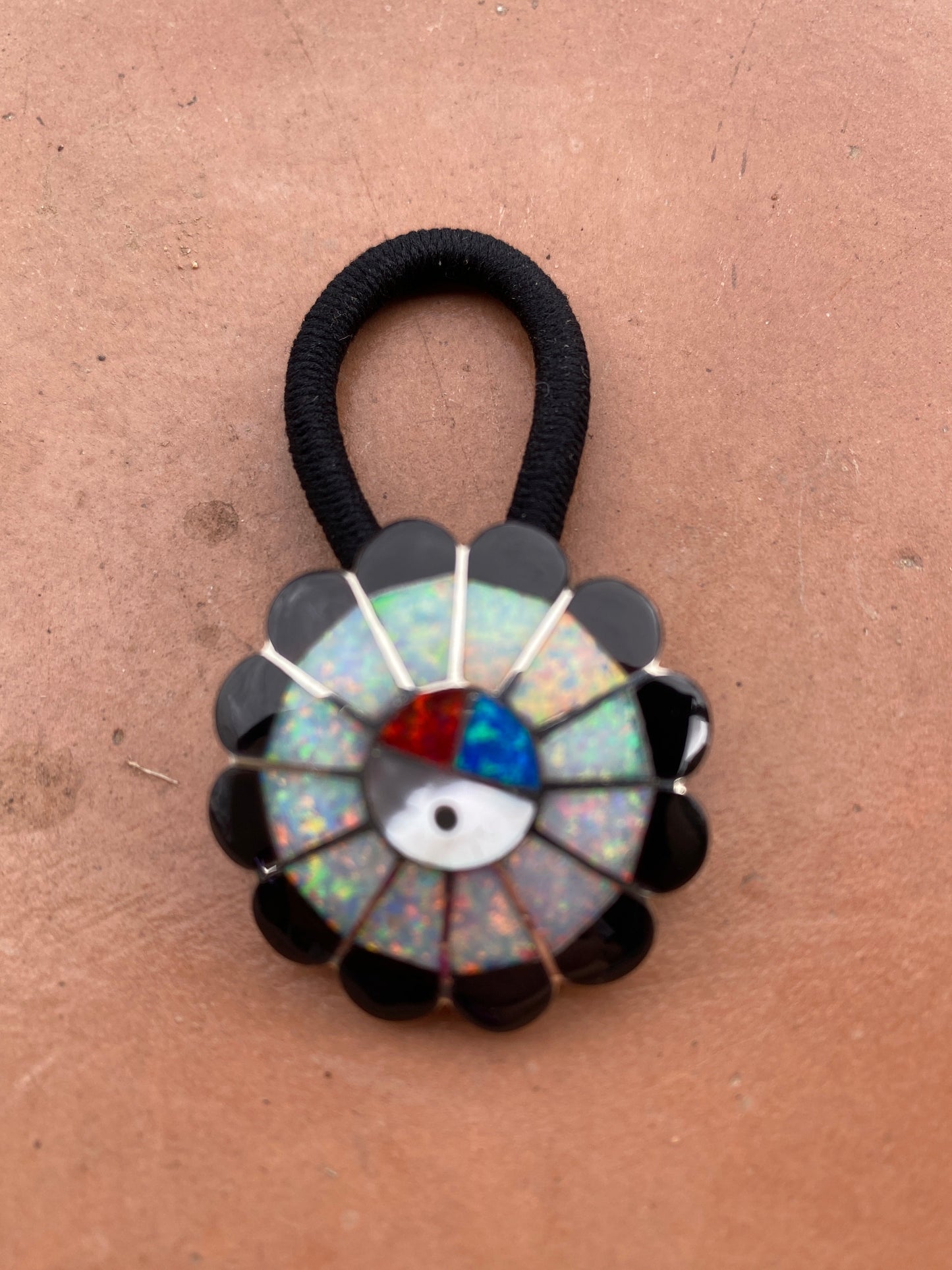 Handcrafted Sterling Silver and Multi Stone Sunface Hair Tie