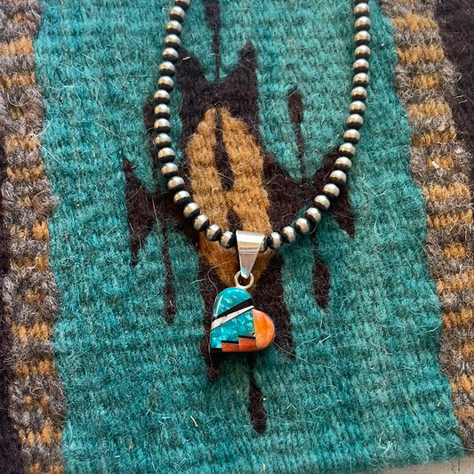 Handcrafted Sterling Silver & Turquoise Inlay Heart Pendant Signed