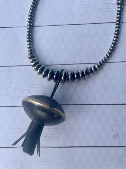 Handcrafted Sterling Silver Handcrafted Pearl Beaded Necklace 5mm-10mm 20 inches with Pendant