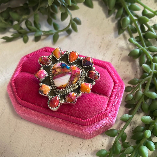 Nizhoni Handmade Pink Dream And Sterling Silver Adjustable Ring