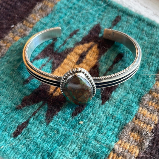 Handcrafted Turquoise And Sterling Silver Cuff Bracelet Signed