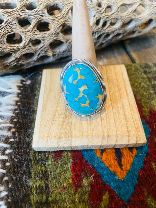 Handcrafted Gold Canyon Turquoise & Sterling Silver Adjustable Ring by Wydell Billie