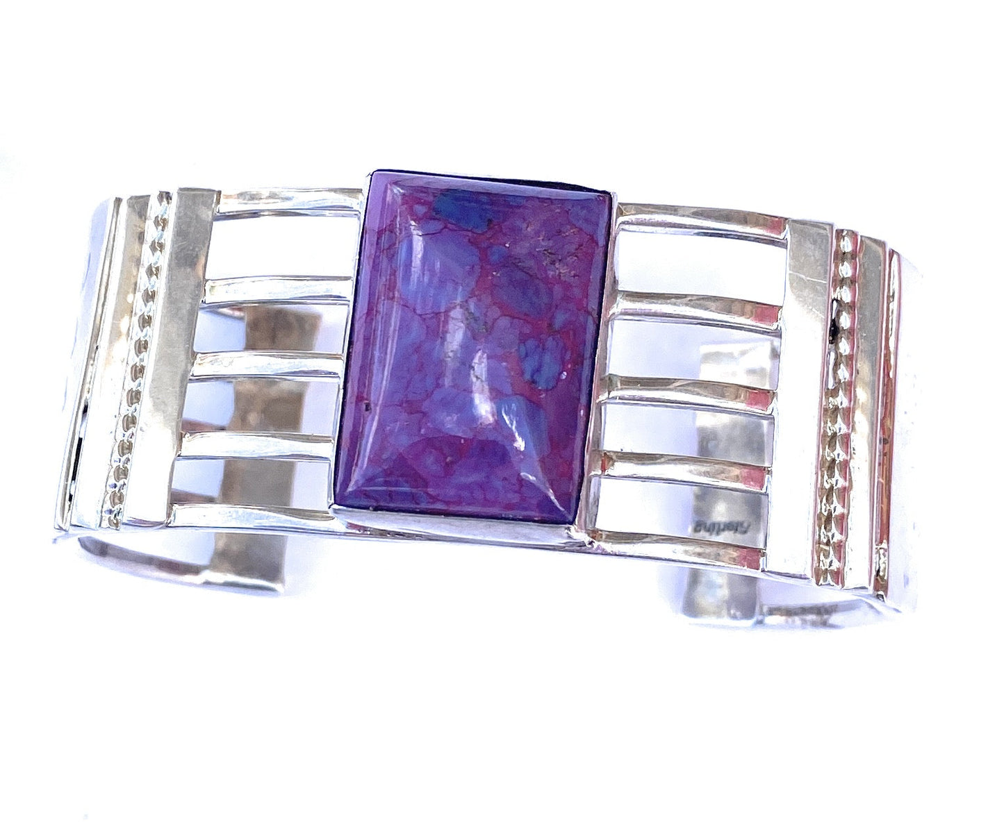 Navajo Purple Dream Mohave & Sterling Silver Cuff Bracelet Signed