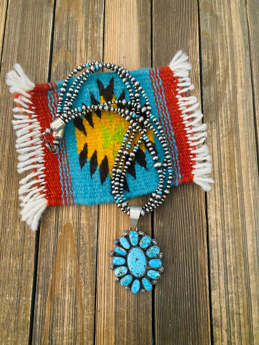 Handcrafted Sterling Silver & Kingman Turquoise Beaded Necklace