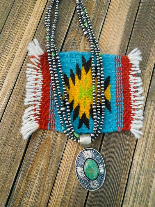 Handcrafted Sterling Silver & Royston Turquoise Beaded Necklace