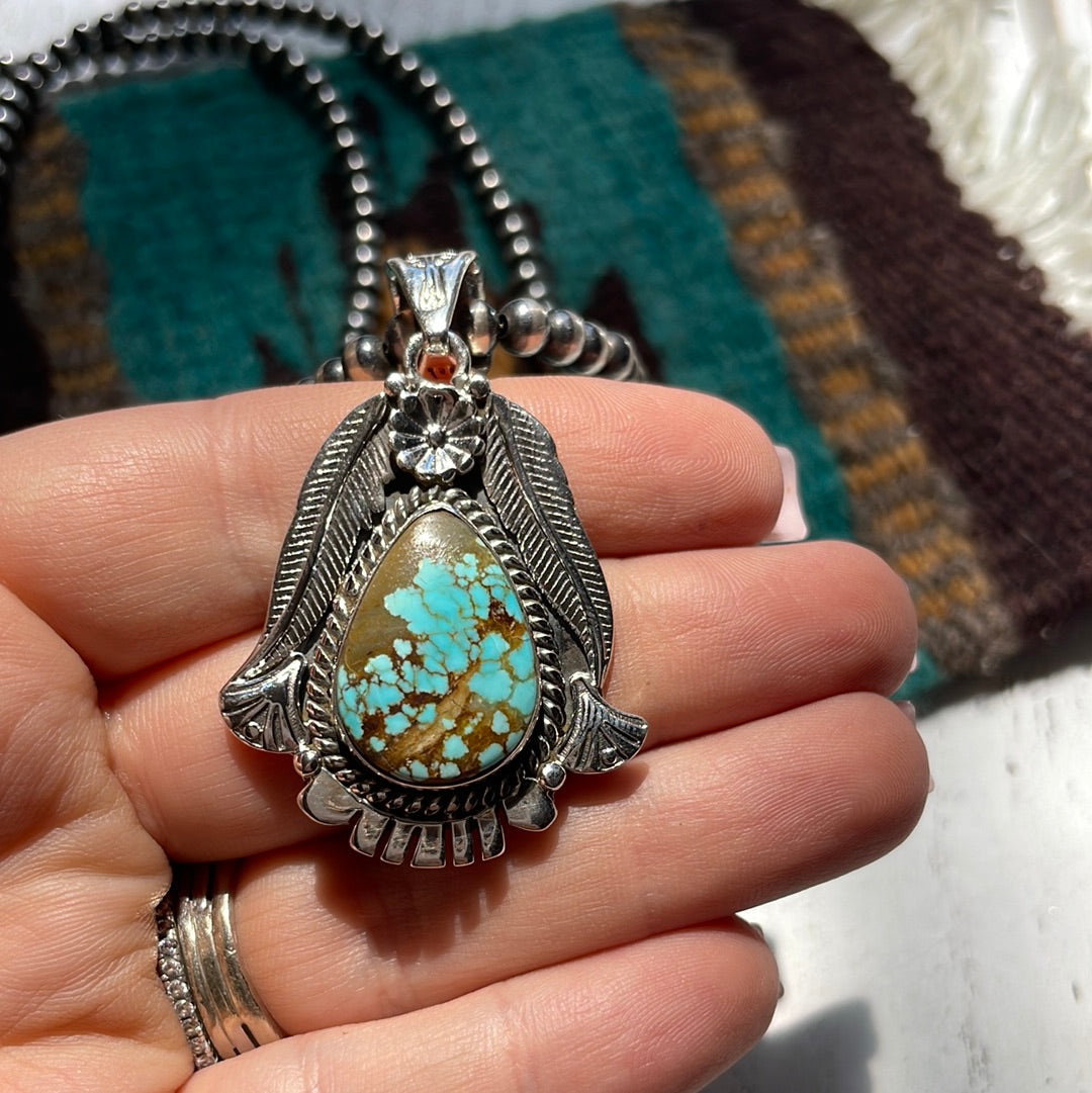 Handmade Sterling Silver & Number 8 Turquoise Pendant Signed Nizhoni