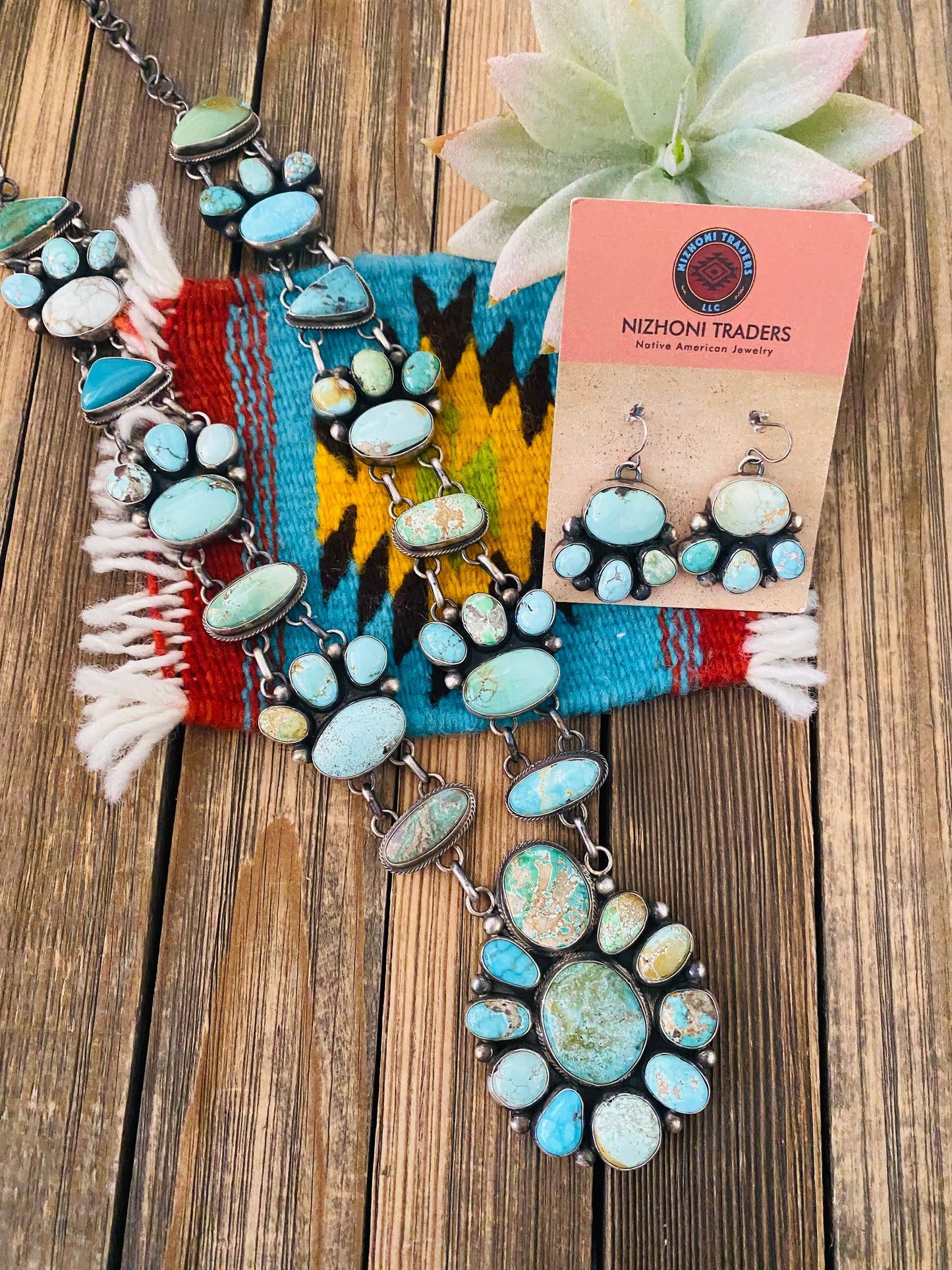 Stunning Handcrafted Carico Lake Turquoise & Sterling Silver Necklace Set