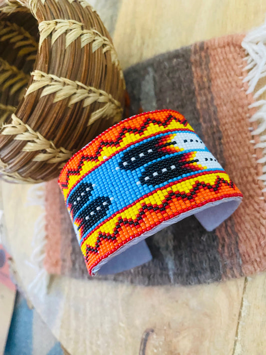 Handcrafted Made Beaded Leather Bracelet