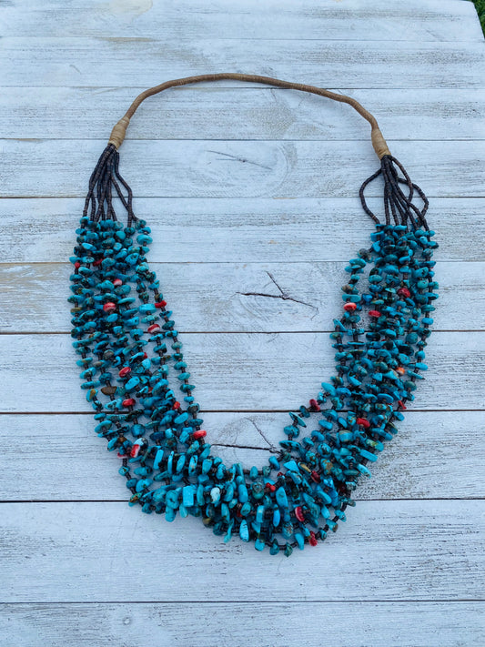 Handcrafted Turquoise, Spiny & Heishi Eight Strand Beaded Necklace