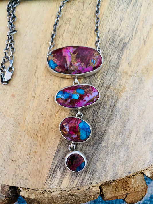 Handcrafted Sterling Silver & Pink Dream Mojave Lariat Necklace Signed