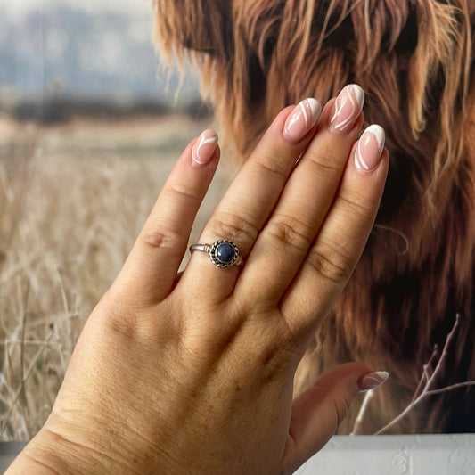 Handcrafted Sterling Silver Single Stone Lapis Braided Edge Ring