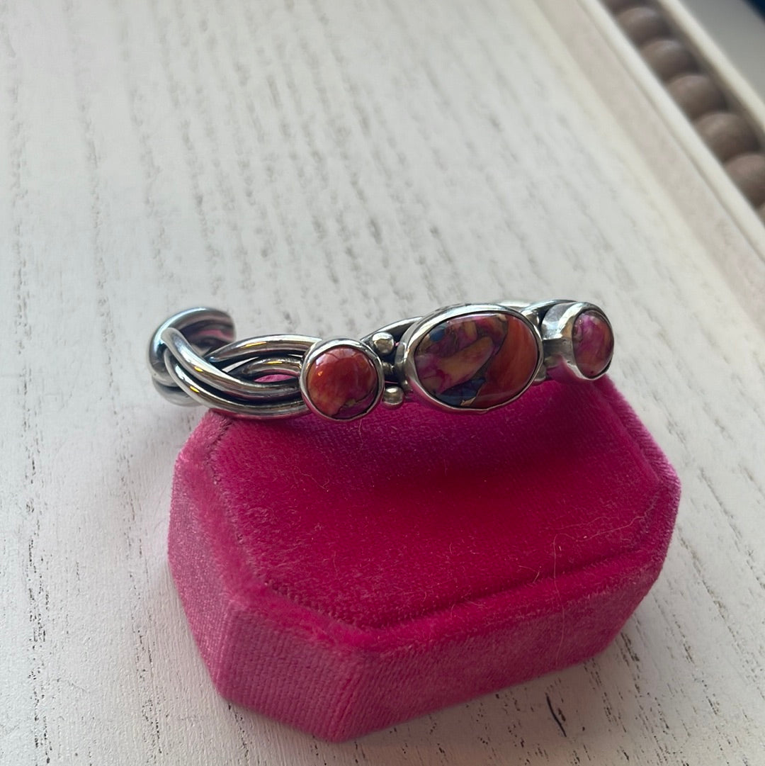 Handcrafted Pink Dream Mojave & Sterling Silver Cuff Bracelet Signed