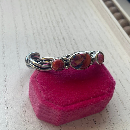 Handcrafted Pink Dream Mojave & Sterling Silver Cuff Bracelet Signed