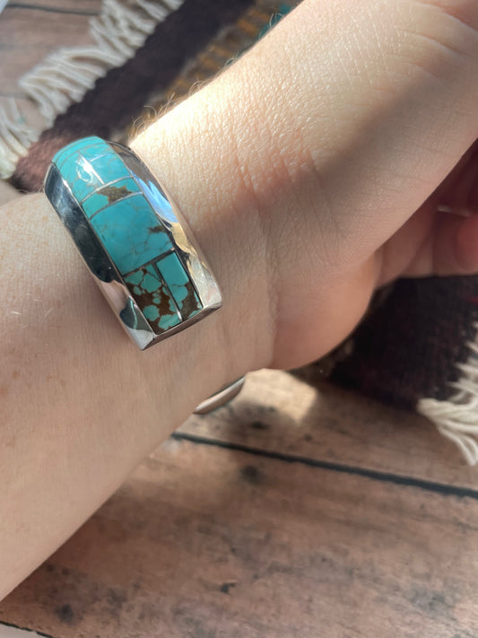 Handcrafted Handmade Sterling & Number 8 Turquoise Cuff