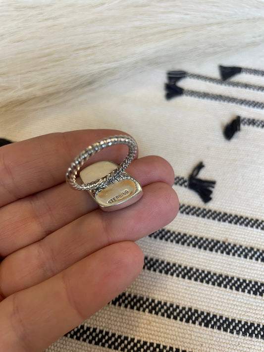 Handcrafted Sterling Silver & Blue Opal Inlay Ring Size 7