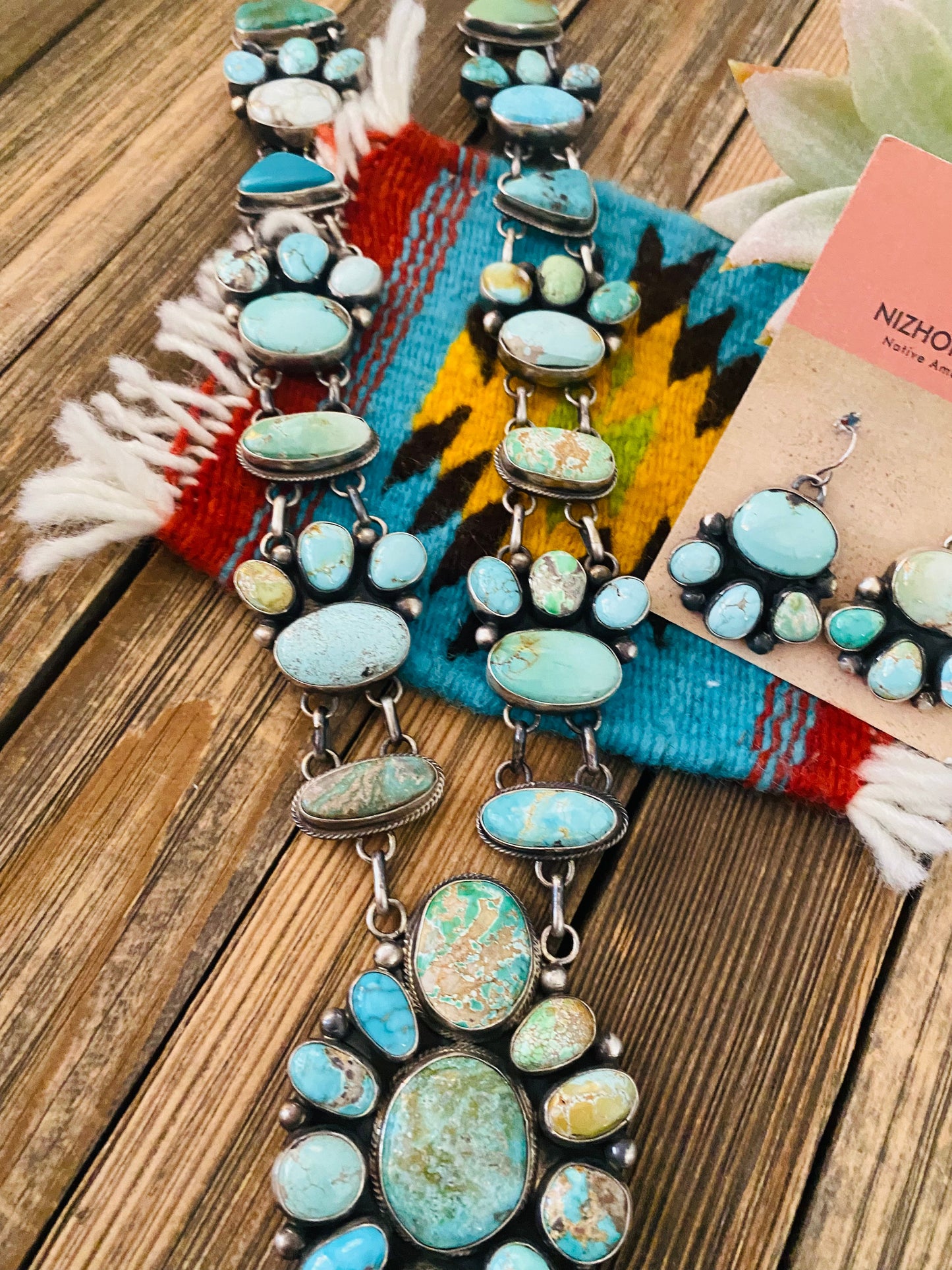 Stunning Handcrafted Carico Lake Turquoise & Sterling Silver Necklace Set