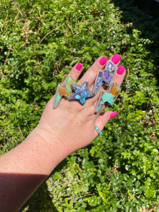 Handcrafted Purple Dream And Sterling Silver Star Adjustable Ring