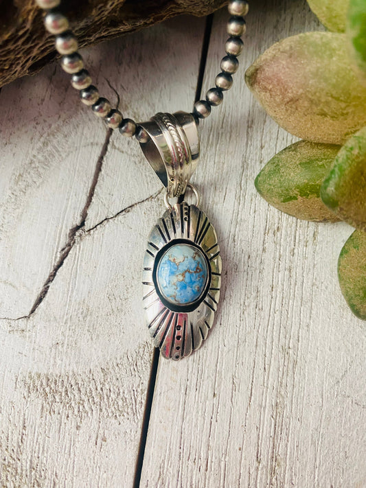 Handcrafted Golden Hills Turquoise & Sterling Silver Pendant Signed