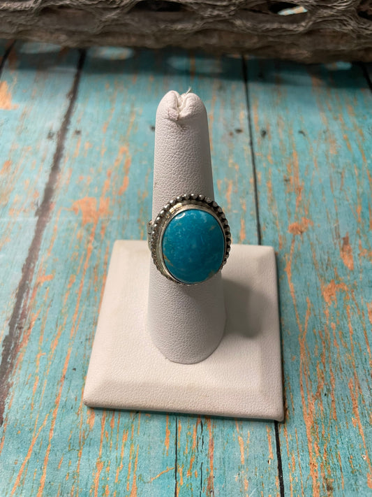 Old Pawn Handcrafted Sterling Silver & Light Blue Larimer Ring Size 7