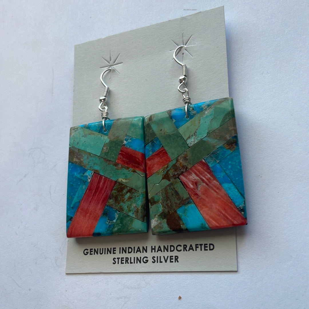 Handcrafted Multi Stone Inlay Dangle Earrings