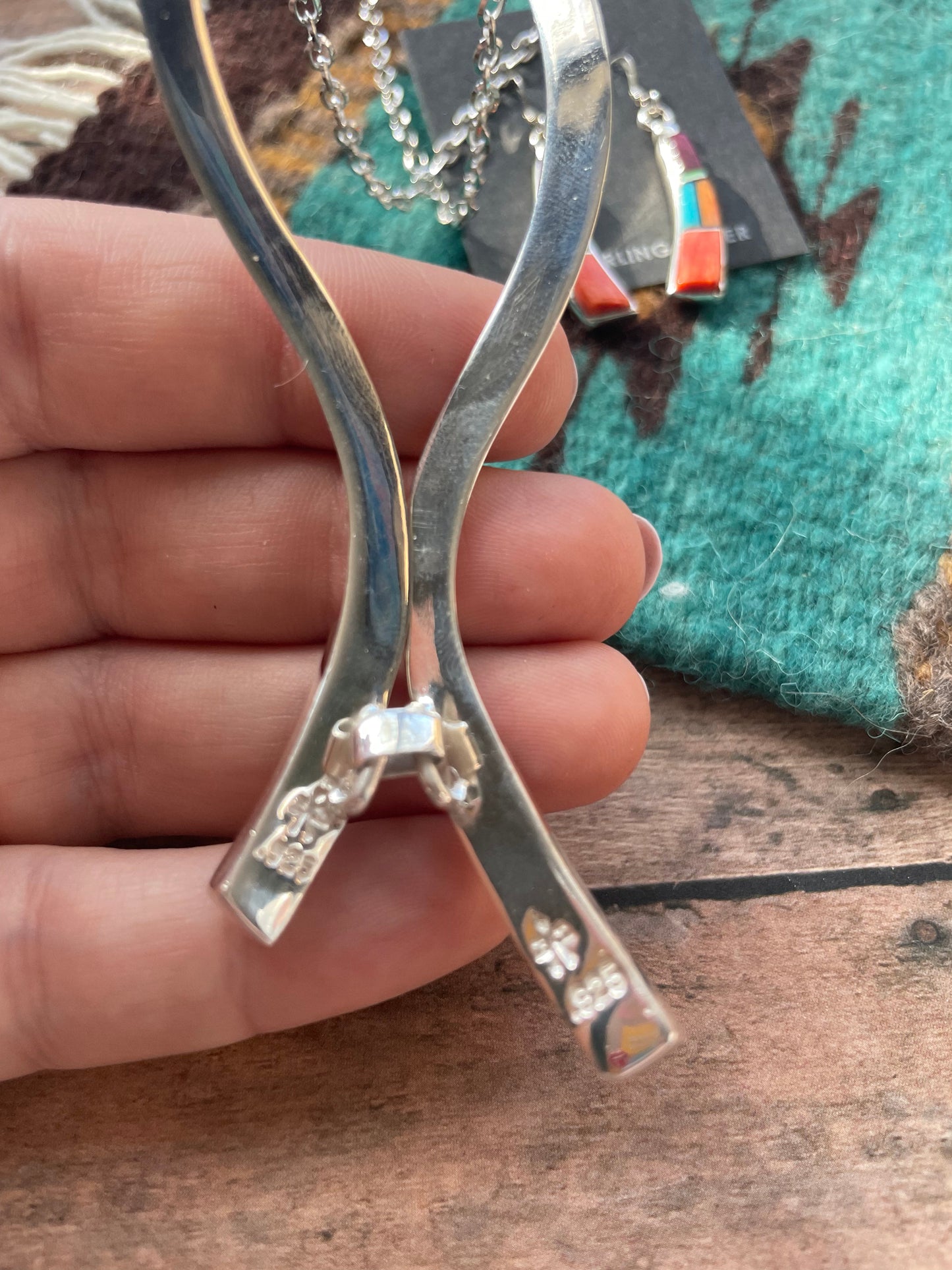 Navajo Sterling Silver & Multi Stone Inaly Necklace Earrings Set Signed