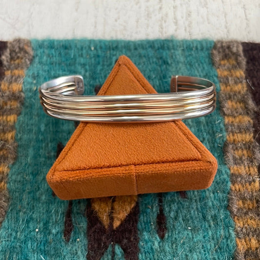 Handcrafted 12kt Overlay & Sterling Silver Adjustable Cuff Bracelet Signed