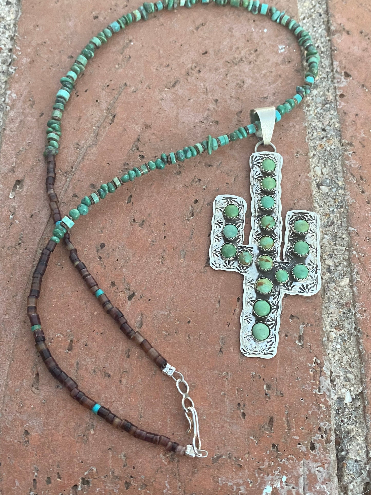 Navajo Royston Turquoise Saguaro Sterling Necklace