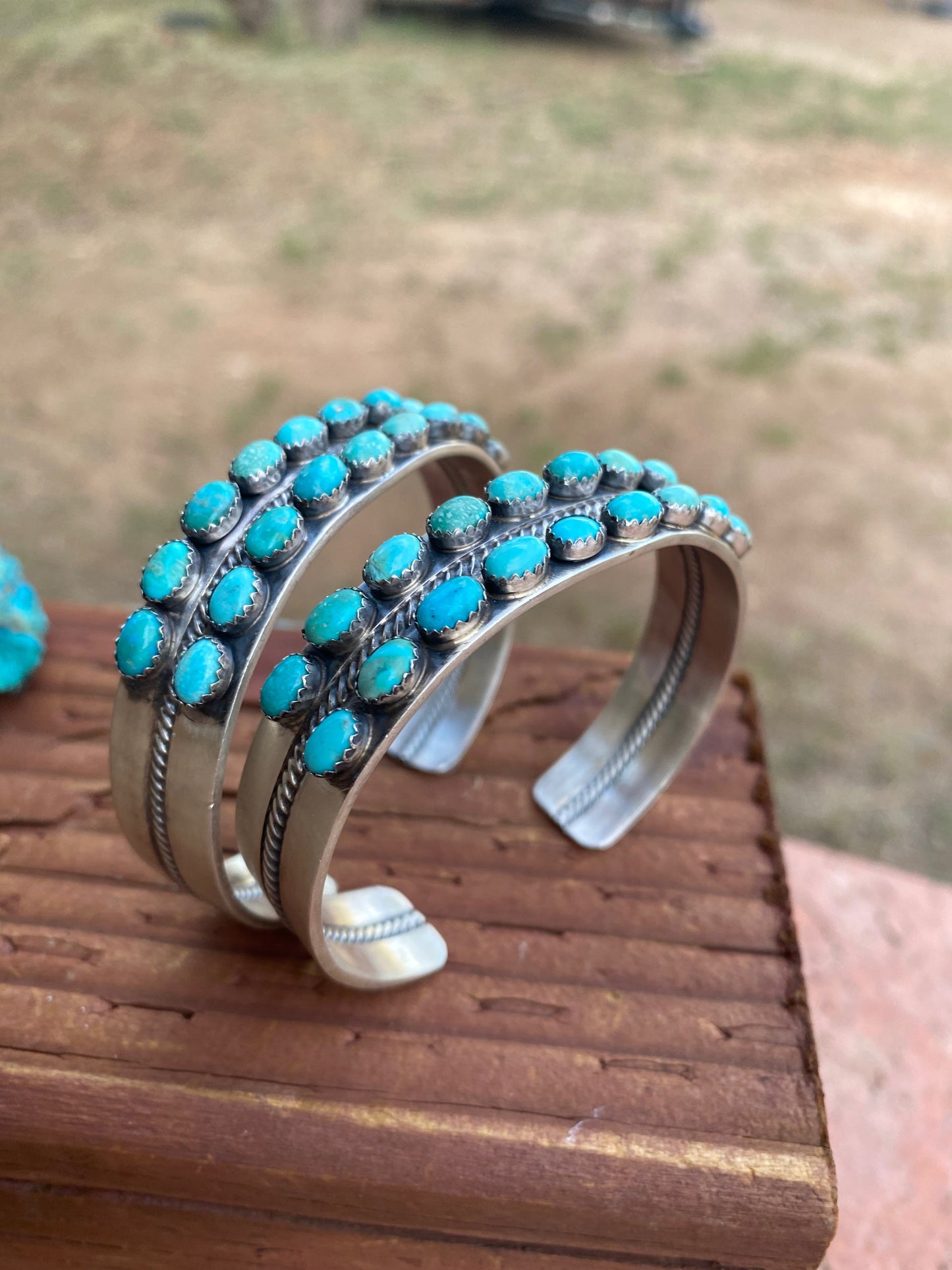 Paul Livingston Sterling Silver Snake Eye Carico Lake Turquoise 2 Row Cuff