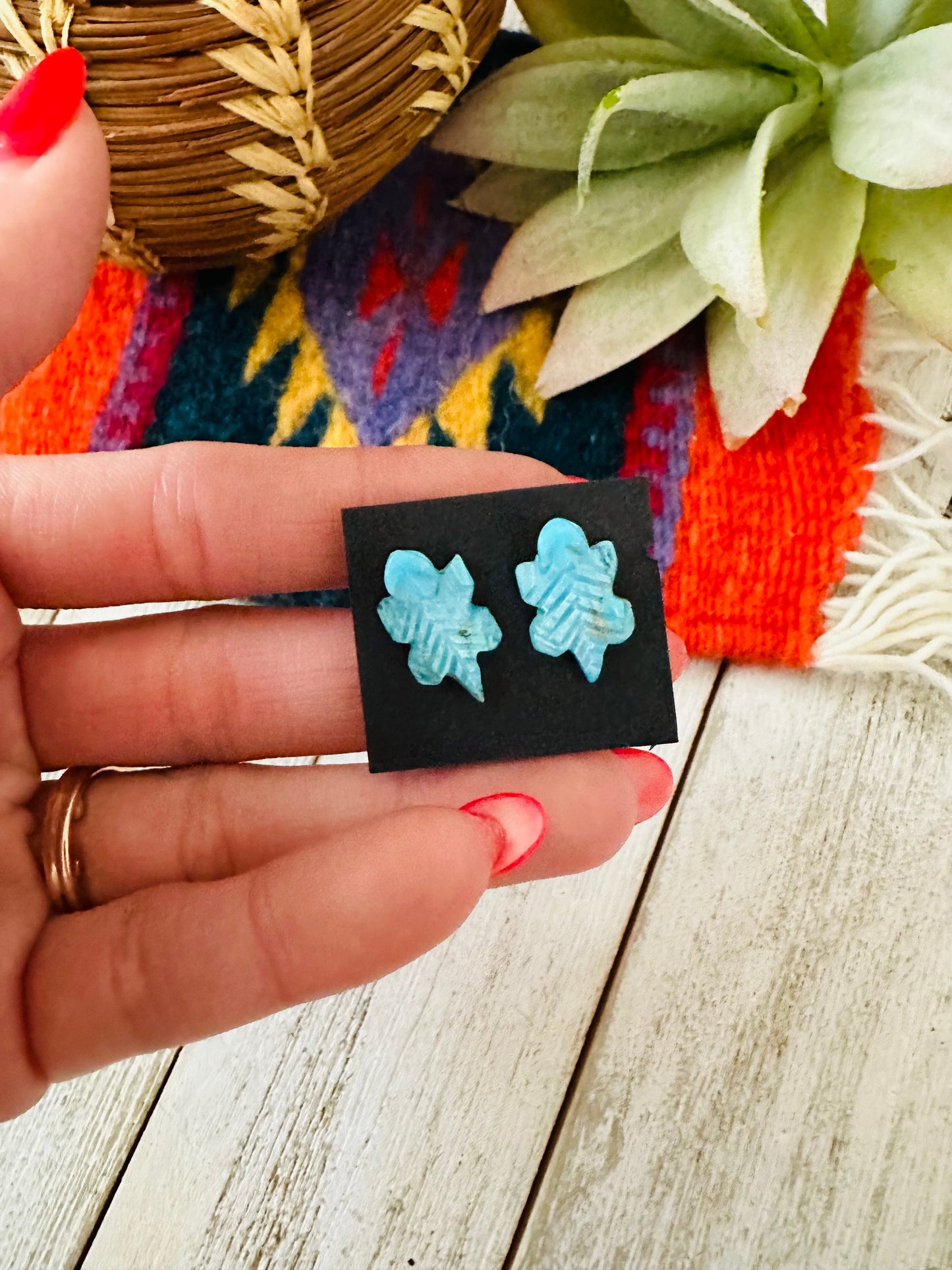Handcrafted Hand Carved Turquoise Fetish Lizard Stud Earrings