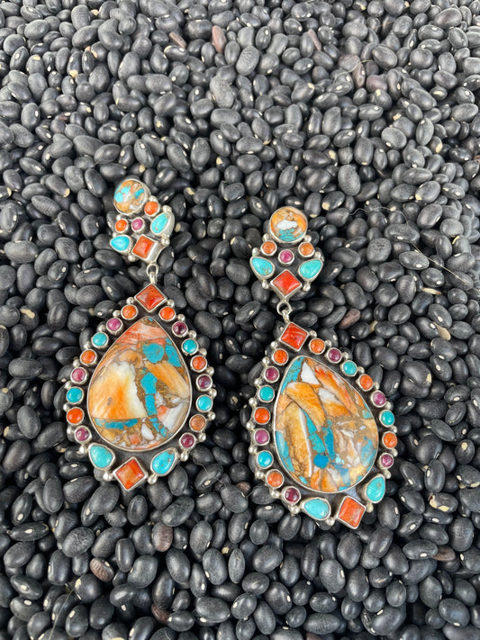 Handcrafted Collectors Piece Multi Stone & Spice Sterling Silver Earrings Signed V & C Hale