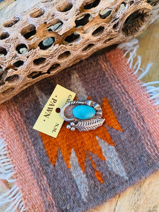Vintage Handcrafted Turquoise & Sterling Silver Brooch