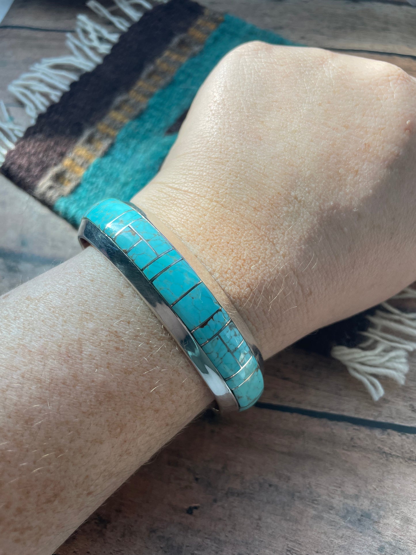 Handcrafted Handmade Sterling & Number 8 Turquoise Cuff