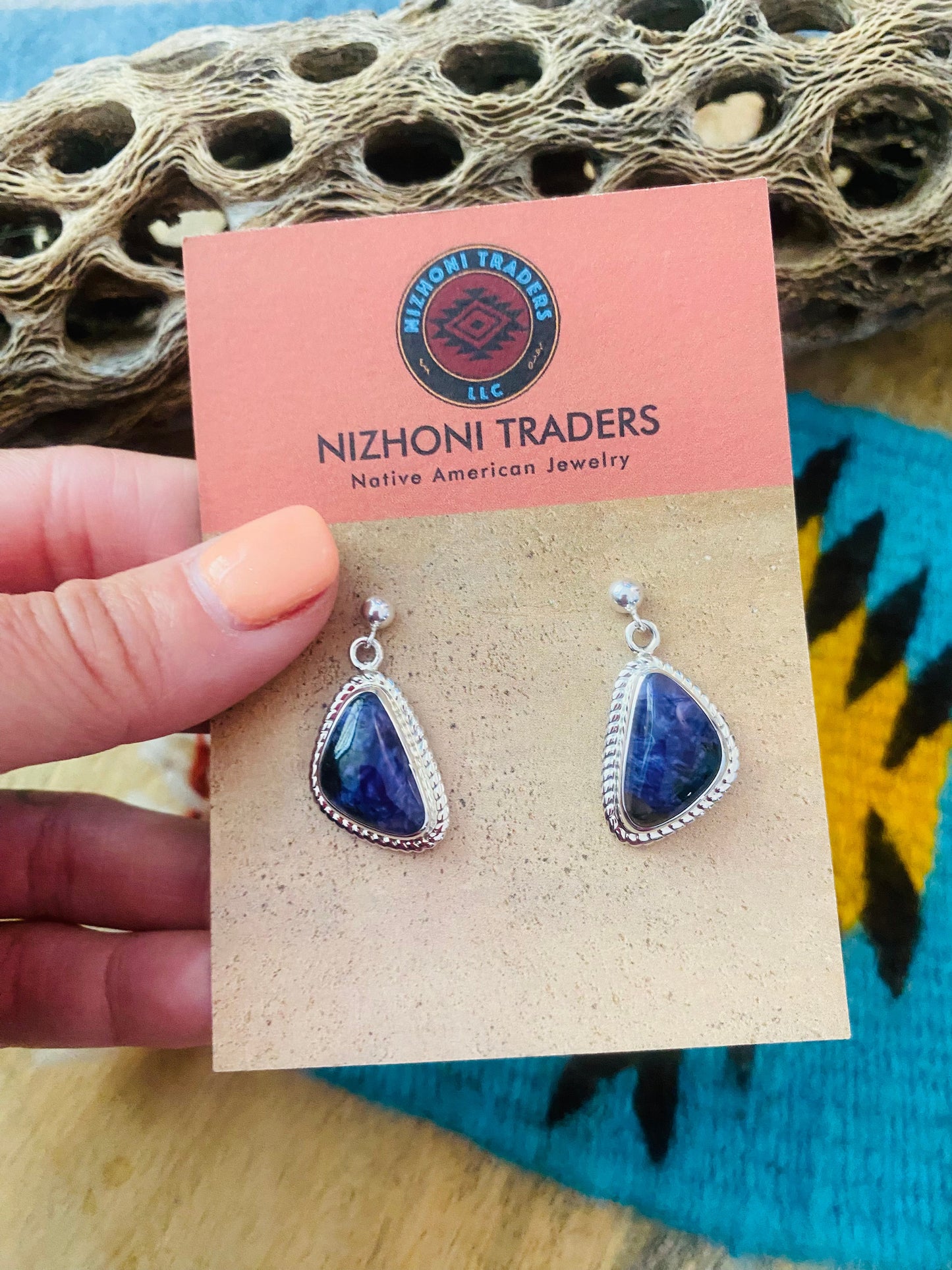 Navajo Charoite & Sterling Silver Dangle Earrings Signed