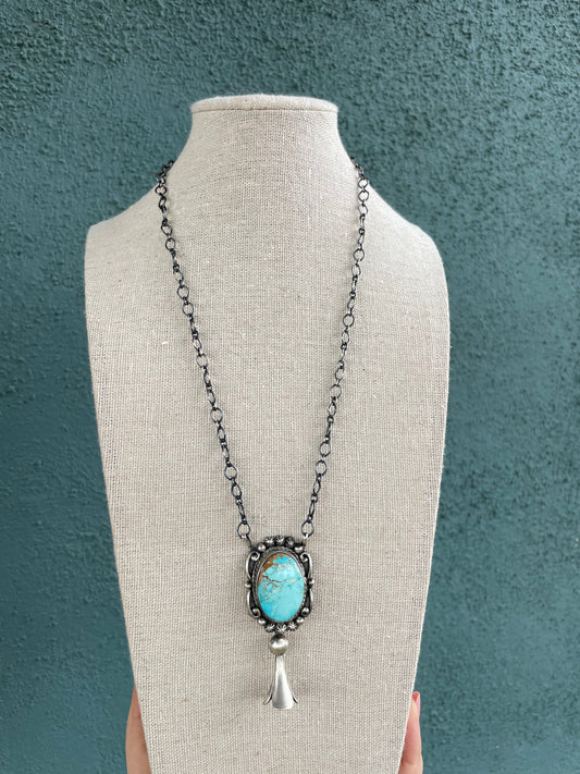 Handcrafted Sterling Silver And Turquoise Blossom Necklace Signed