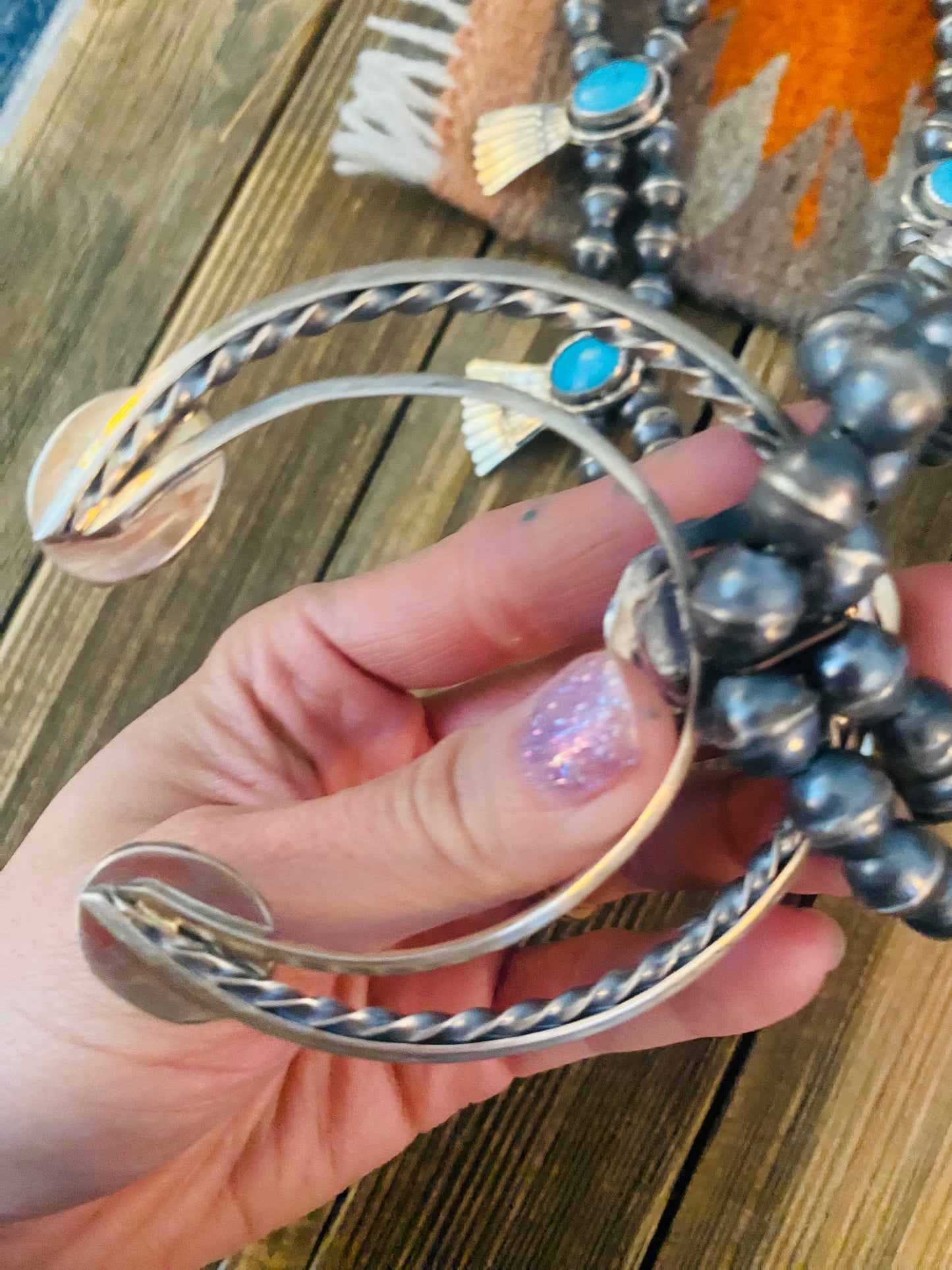 Old Pawn Vintage Handcrafted Turquoise And Sterling Silver 4 Piece Set