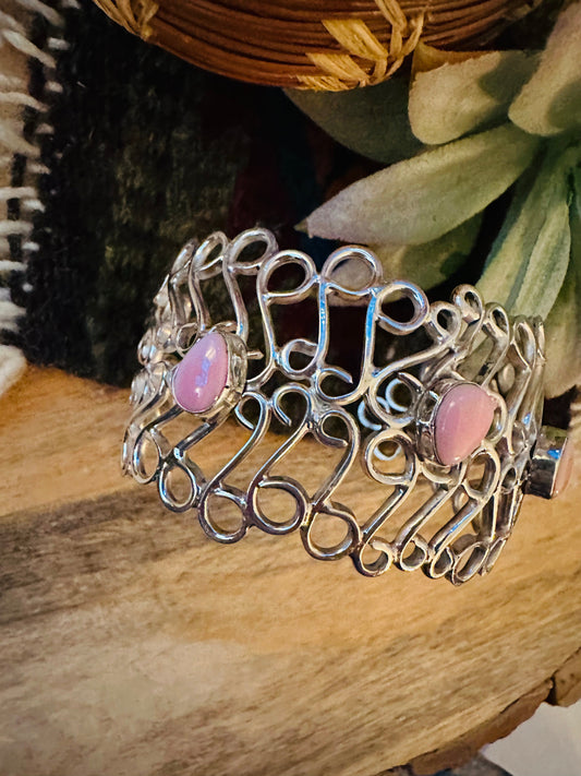 Handcrafted Queen Pink Conch Shell & Sterling Silver Cuff Bracelet
